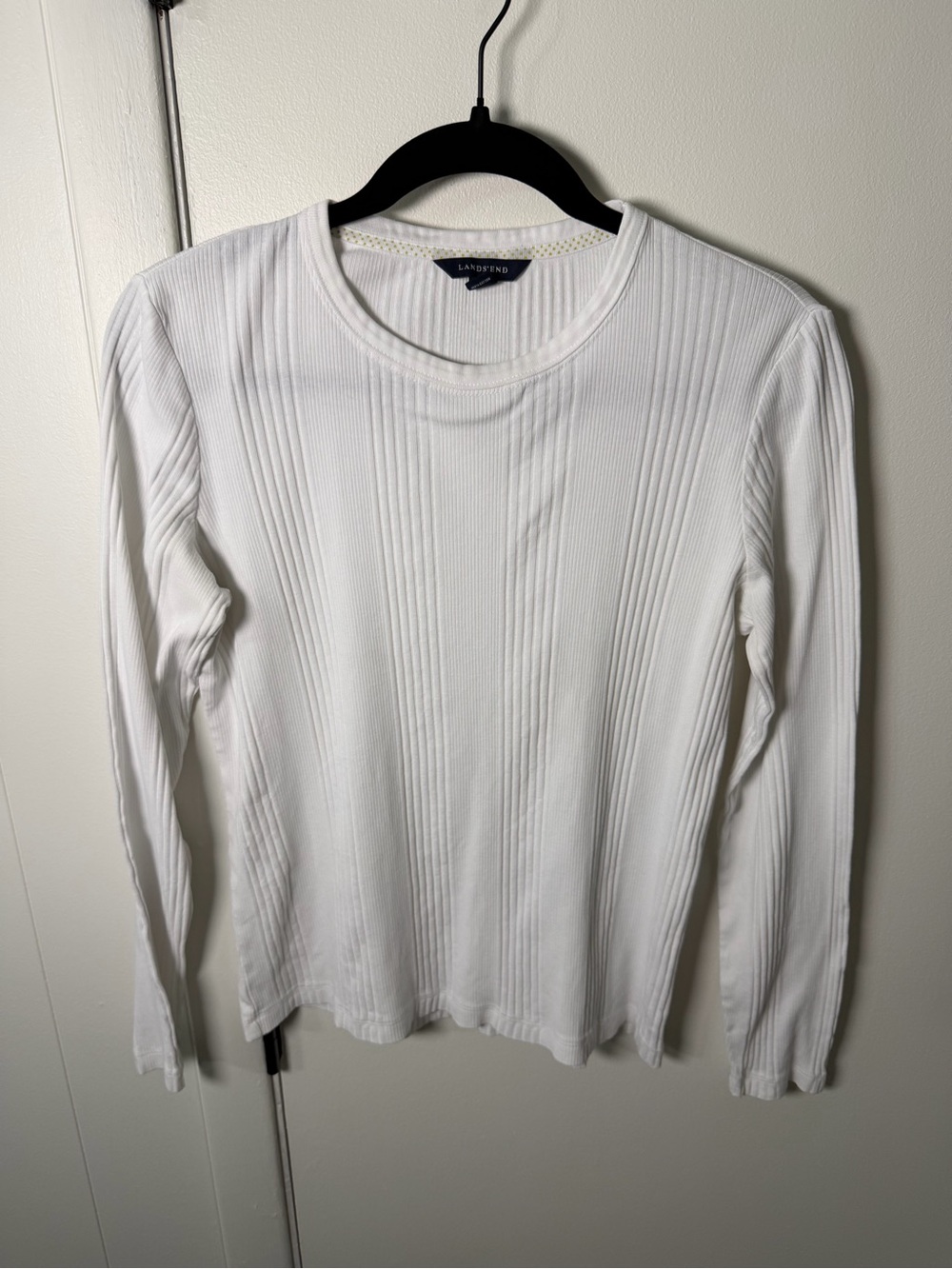 Lands’ End Women’s White Ribbed Long‑Sleeve Top | Small | GUC